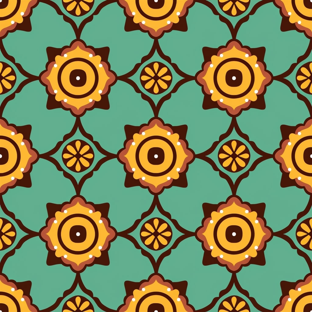 Vibrant Retro Floral Seamless Pattern on Mint Green Background
