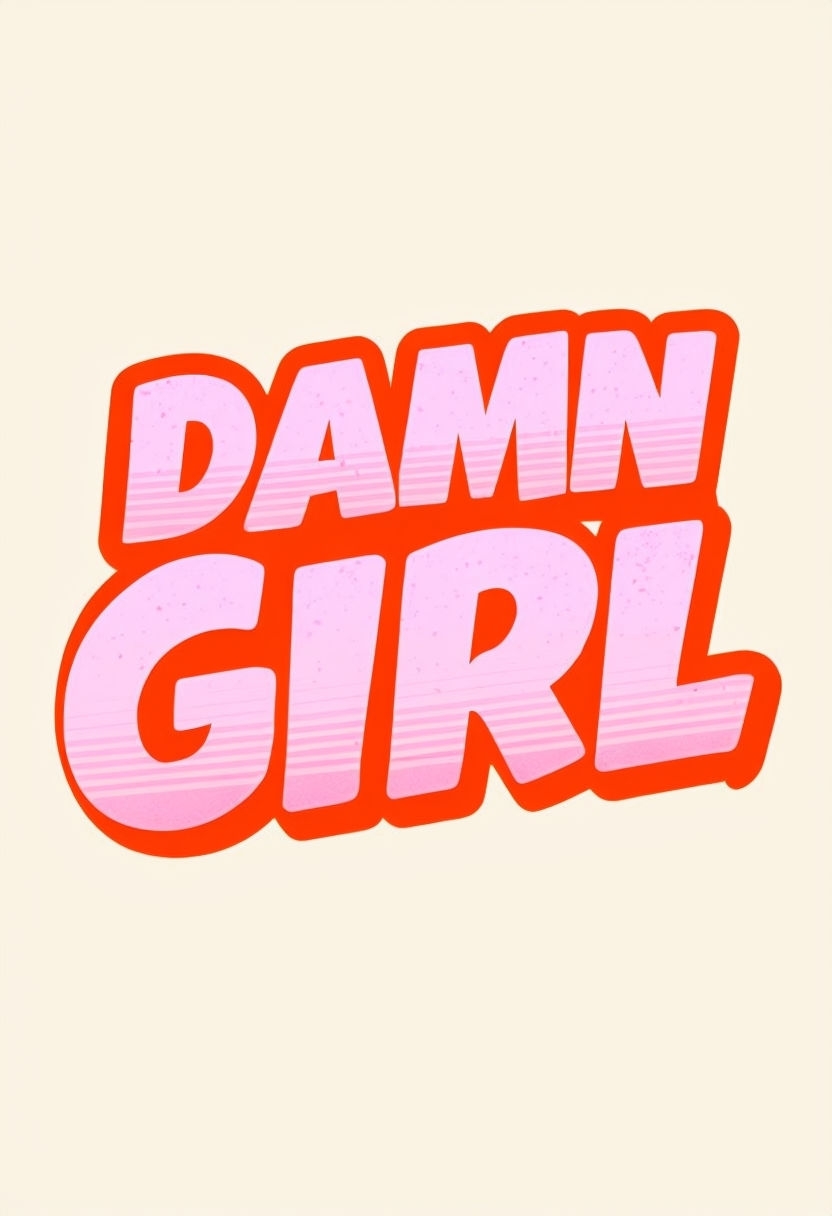 Playful DAMN GIRL Retro Typography Illustration Poster