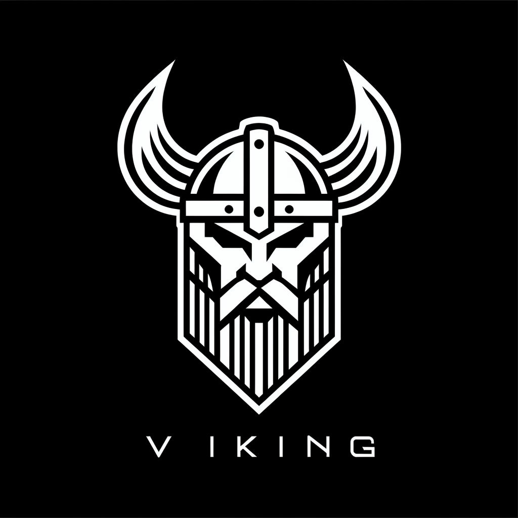 Stylish Geometric Viking Helmet Logo Design on Black Background