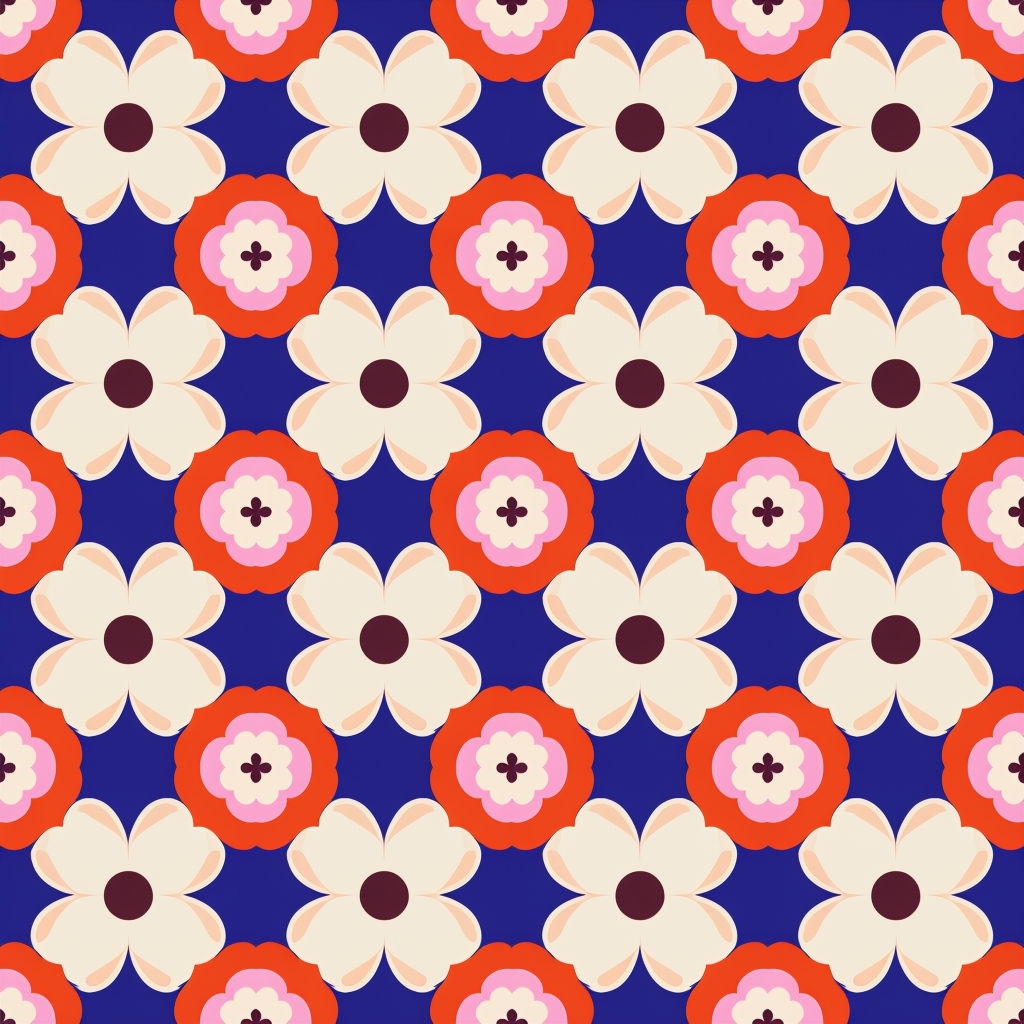 Vibrant Retro Floral Seamless Pattern in Bold Colors