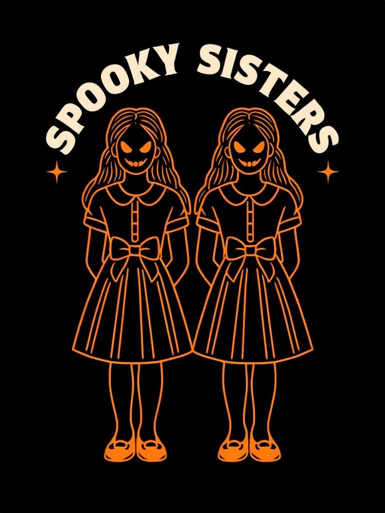 Spooky Sisters Twin Girls Vector Illustration Poster