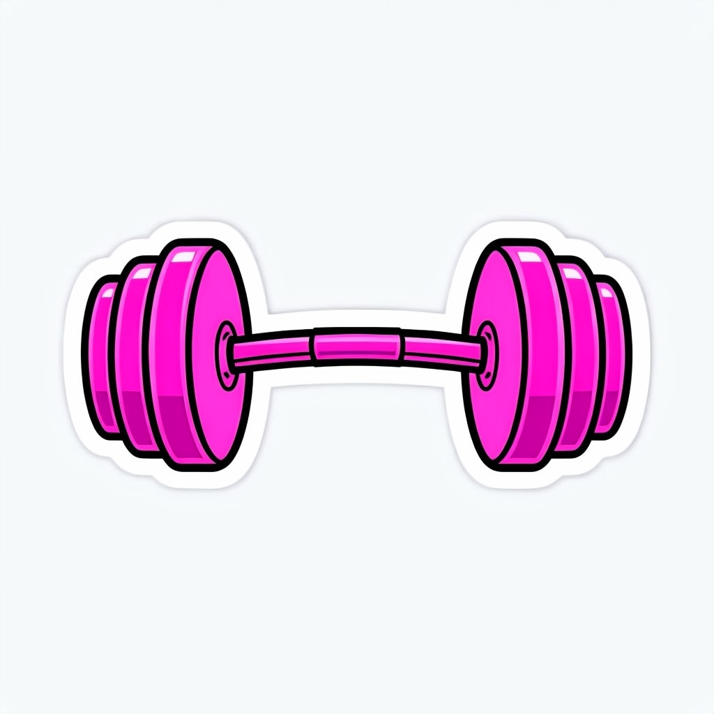 Bright Pink Cartoon Barbell Illustration Sticker