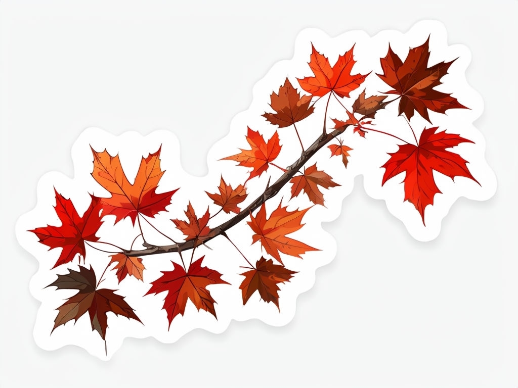 Vibrant Autumn Maple Leaves Branch Sticker