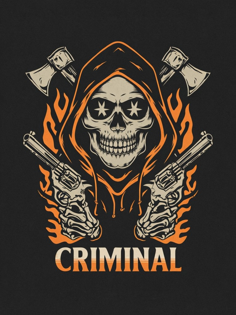 Bold Vintage Skull Hood Graphic Design Illustration