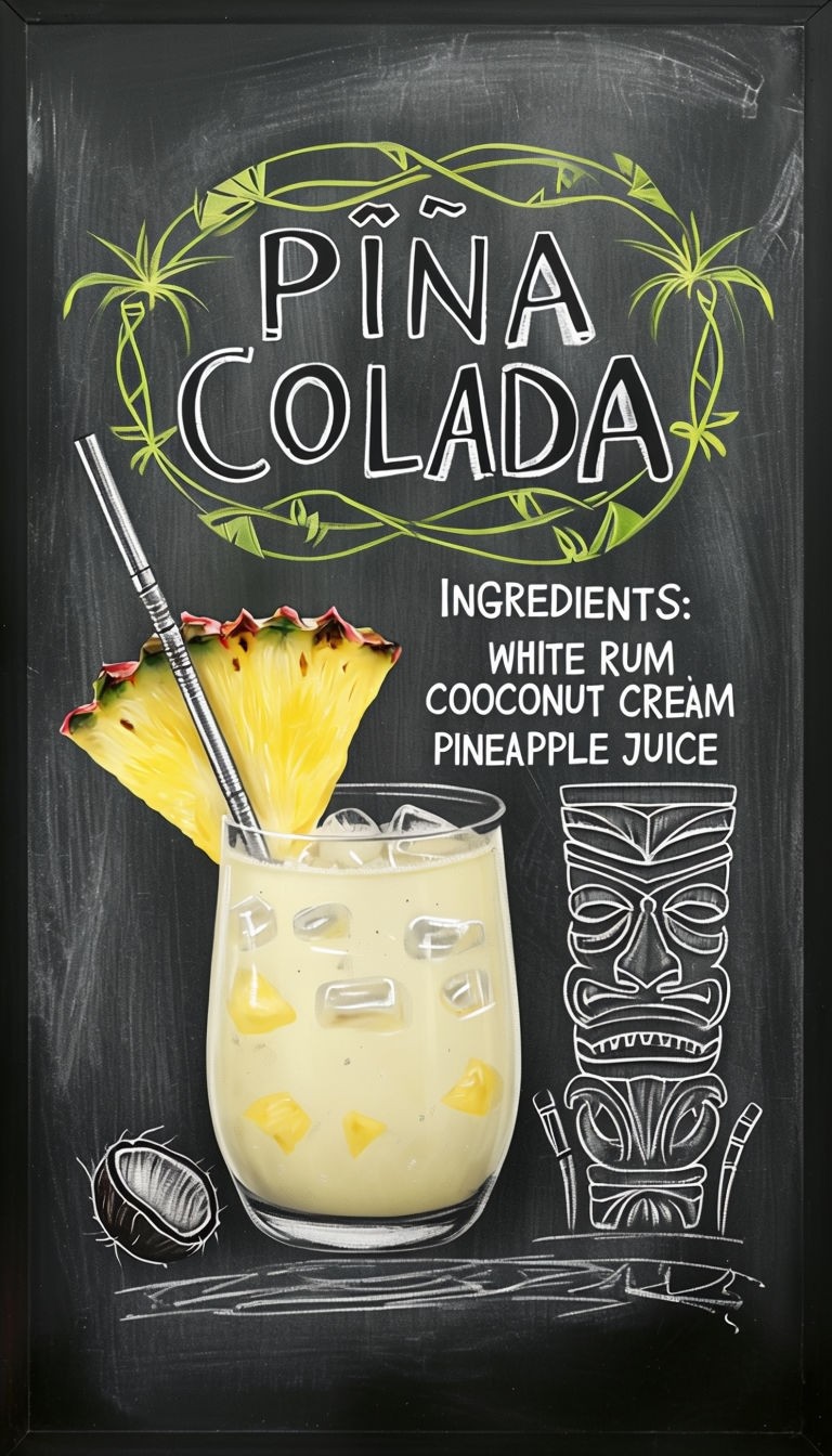 Piña Colada Cocktail Chalkboard Poster